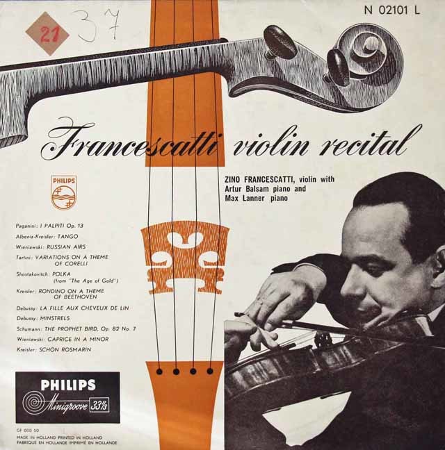 ジノ・フランチェスカのヴァイオリン・リサイタル　蘭PHILIPS　3709　LP レコード