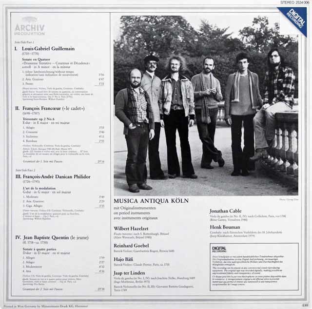 ムジカ・アンティクヮ・ケルンのギユマン/四重奏ソナタほか 独ARCHIV 3710 LP レコード