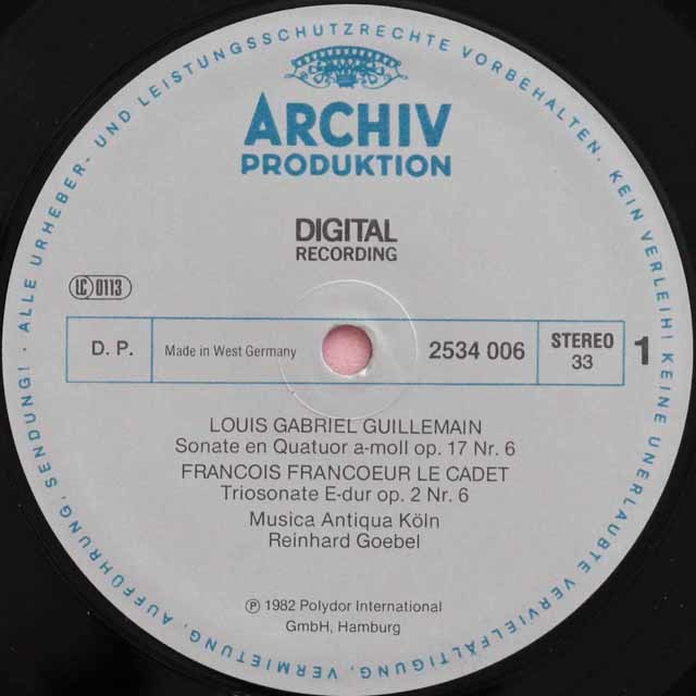 ムジカ・アンティクヮ・ケルンのギユマン/四重奏ソナタほか 独ARCHIV 3710 LP レコード