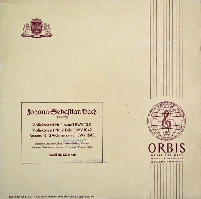 ラウテンバッハー&ケールのバッハ/ヴァイオリン協奏曲集　独ORBIS　3205　LP レコード