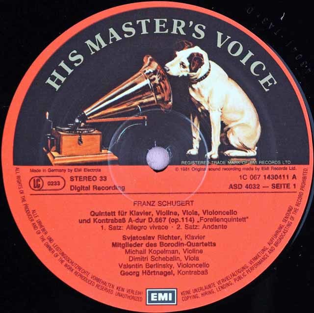 LP レコード リヒテル、ボロディン四重奏団のシューベルト