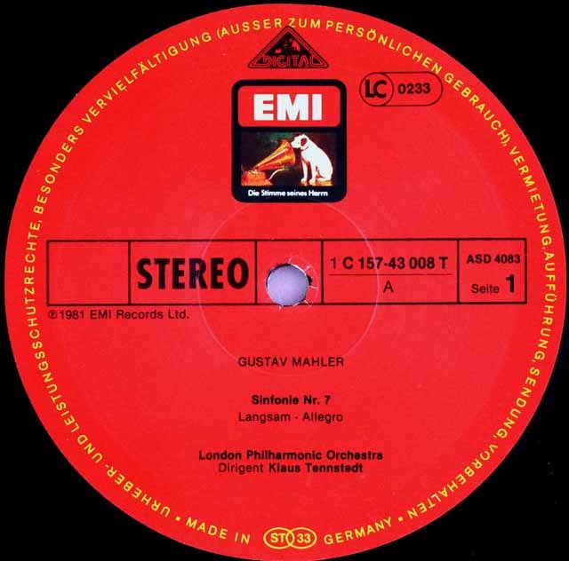 テンシュテットのマーラー/交響曲第7番「夜の歌」 独EMI 3597 LP レコード