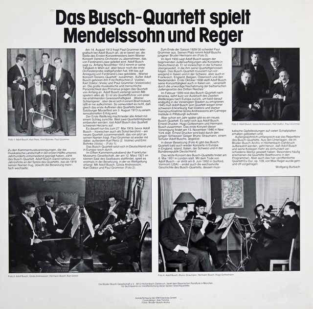 ブッシュ四重奏団のメンデルスゾーン、レーガー/弦楽四重奏曲集 独ブッシュ・ブリューダー協会 3597 LP レコード