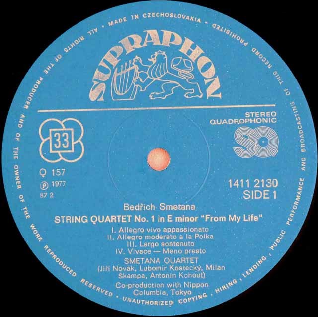 LP レコード スメタナ四重奏団のスメタナ/弦楽四重奏曲第1番