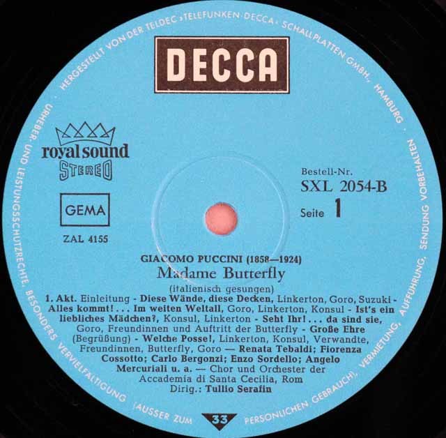 LP レコード テバルディのプッチーニ/「蝶々夫人」全曲 独DECCA 3205