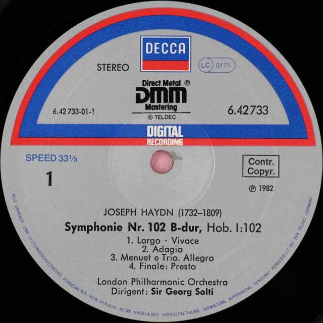 ショルティのハイドン/交響曲第102番、第103番「太鼓連打」 独DECCA 3597 LP レコード