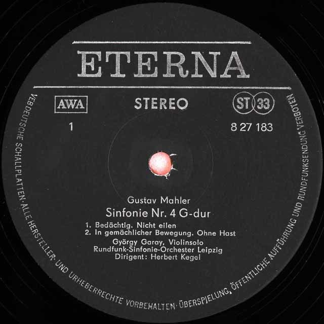 ケーゲルのマーラー/交響曲第4番 独ETERNA 3597 LP レコード