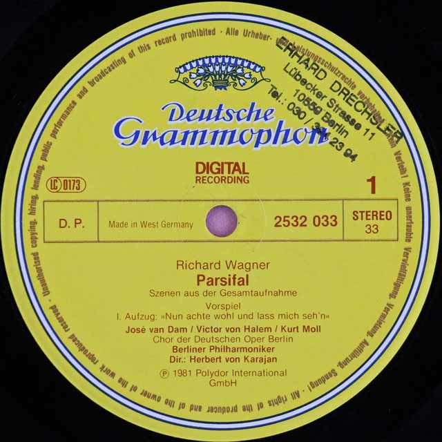 カラヤンのワーグナー/「パルジファル」抜粋 独DGG 3597 LP レコード