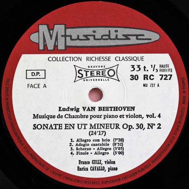 LP レコード グッリ、カヴァッロのベートーヴェン/ヴァイオリンソナタ第6、7番 仏Musidisc 3509