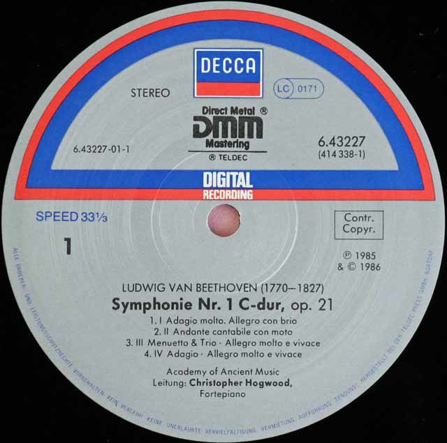 ホグウッドのベートーヴェン/交響曲第1、2番 独DECCA 3596 LP レコード