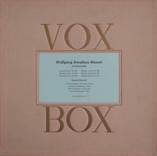 バルヒェット四重奏団のモーツァルト/弦楽五重奏曲全集　独VOX　3209　LP レコード