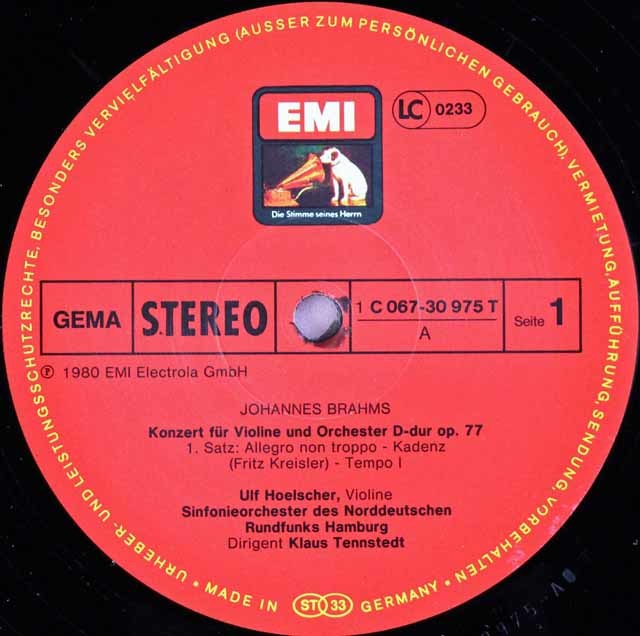 ウルフ・ヘルシャー、テンシュテットのブラームス/ヴァイオリン協奏曲 独EMI 3596 LP レコード