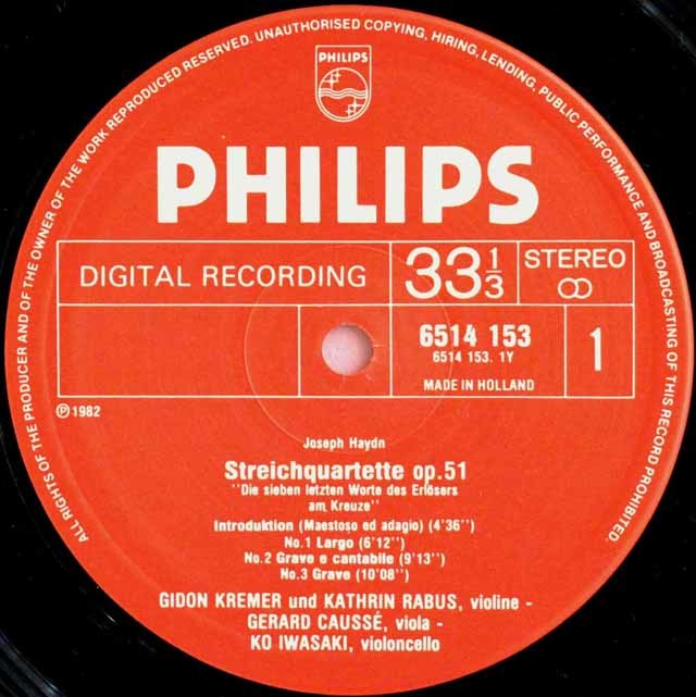 クレーメルらのハイドン/「十字架上のキリストの最後の7つの言葉」 蘭PHILIPS 3596 LP レコード