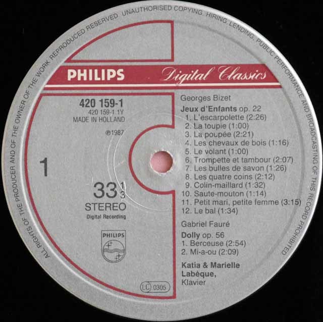 ラベック姉妹のビゼー/「子供の遊び」ほか 蘭PHILIPS 3596 LP レコード