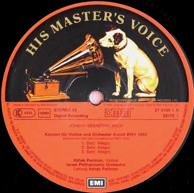 パールマンのバッハ/ヴァイオリン協奏曲ほか 独EMI 3596 LP レコード