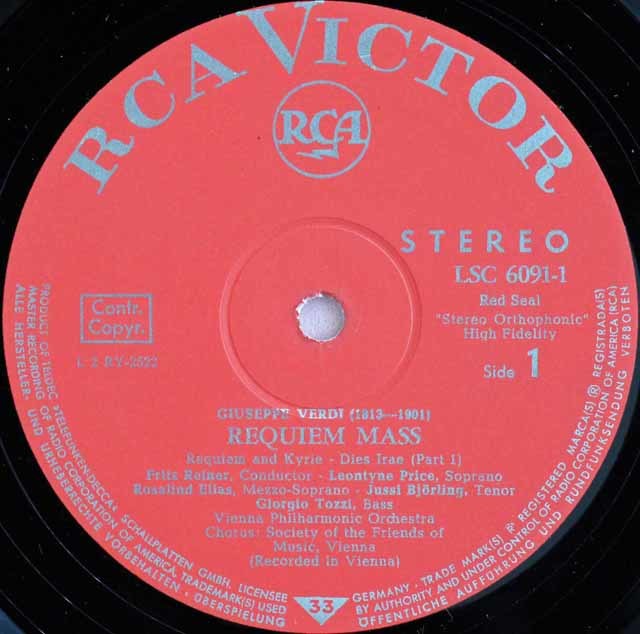 LP レコード ライナーのヴェルディ/レクイエム 独RCA 3511