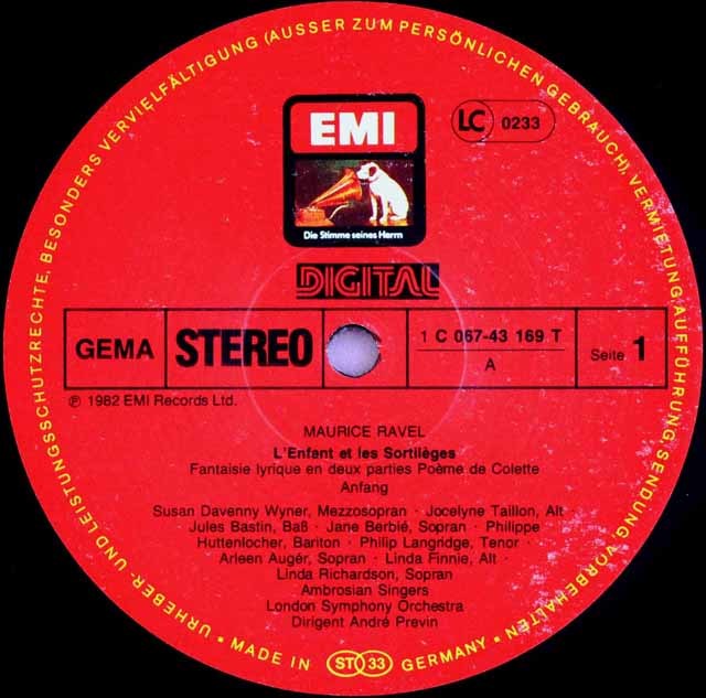 プレヴィンのラヴェル/子供と魔法 独EMI 3595 LP レコード