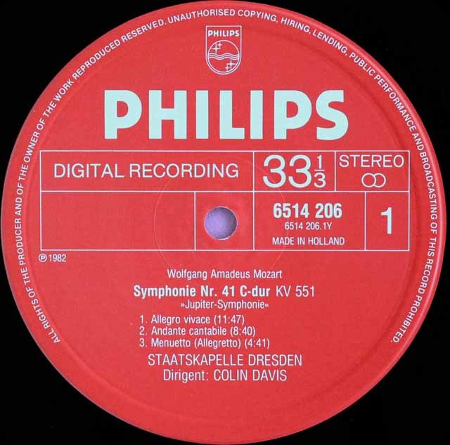 デイヴィスのモーツァルト/交響曲第41番「ジュピター」、第28番 蘭PHILIPS 3595 LP レコード