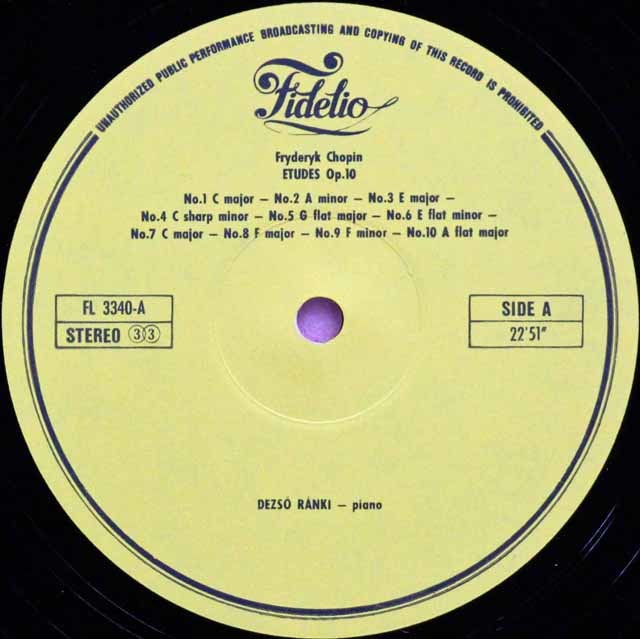 LP レコード ラーンキのショパン/12の練習曲ほか ハンガリーFidelio 3723