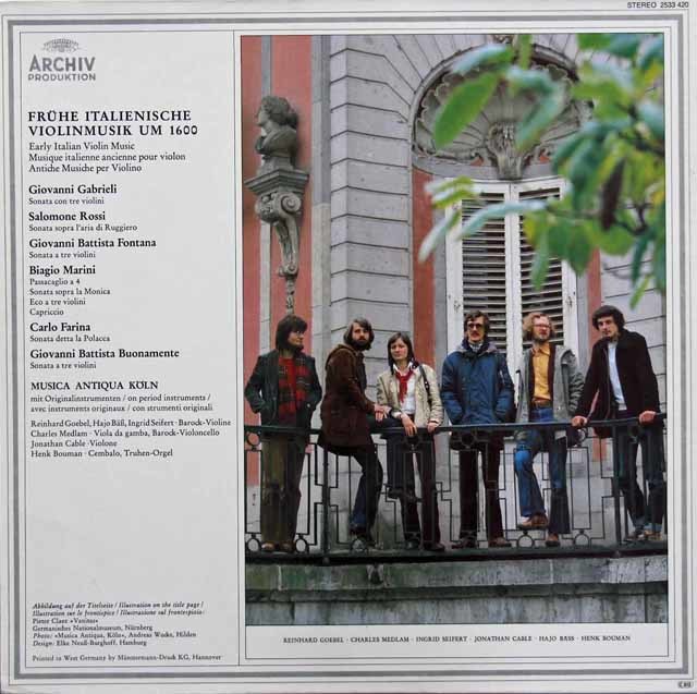 ムジカ・アンティクヮ・ケルンの初期イタリアのヴァイオリン音楽 独ARCHIV 3595 LP レコード