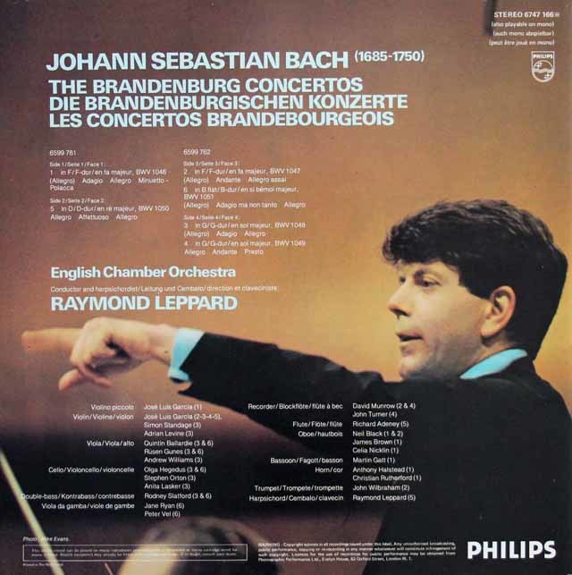 レッパードのバッハ/「ブランデンブルク協奏曲」全曲 蘭PHILIPS 3595 LP レコード