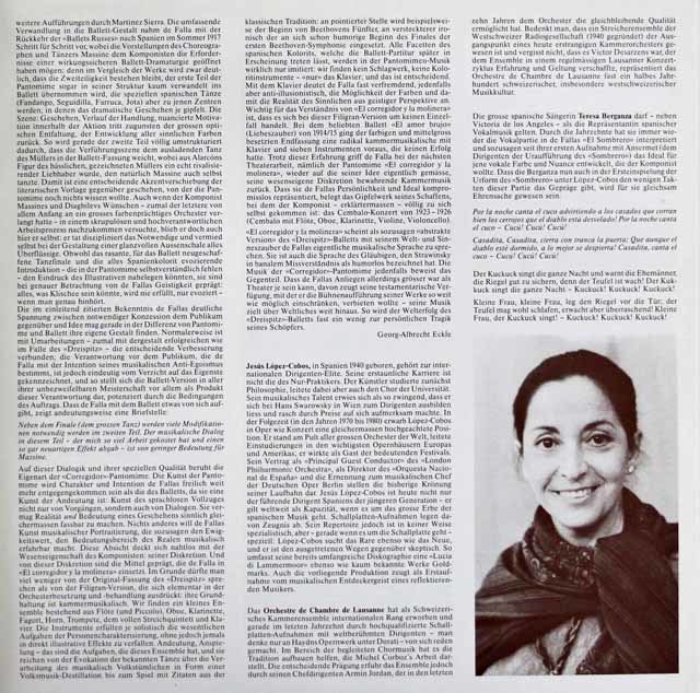 ベルガンサ、ロペス=コボスのファリャ/「お代官様と粉屋の女房」 スイスClaves 3595 LP レコード