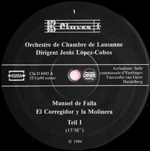 ベルガンサ、ロペス=コボスのファリャ/「お代官様と粉屋の女房」 スイスClaves 3595 LP レコード