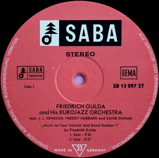 グルダの自作自演/4人のソリストとバンドのための音楽No.1 独SABA 3594 LP レコード