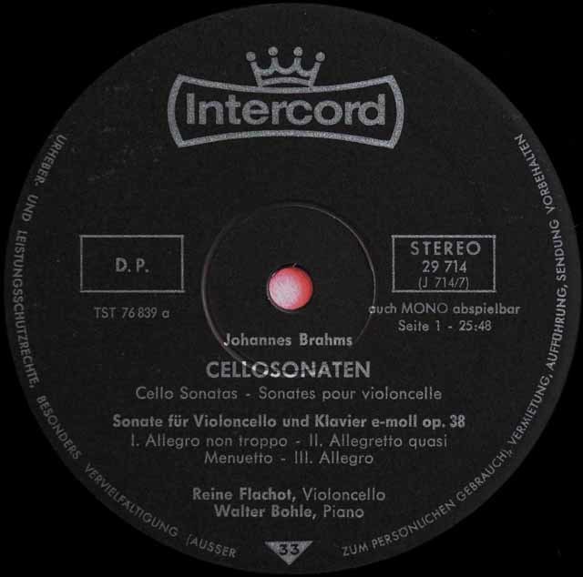 LP レコード フラショのブラームス/チェロソナタ第1、2番 独