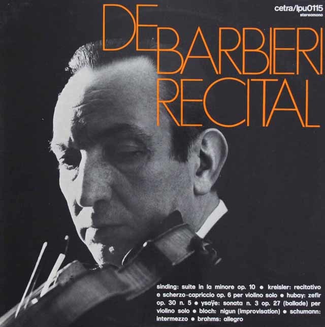 バルビエーリ/ヴァイオリン・リサイタル　伊Cetra　3218　LP レコード