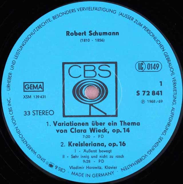 ホロヴィッツのシューマン/「クライスレリアーナ」ほか 独CBS 3219 LP レコード