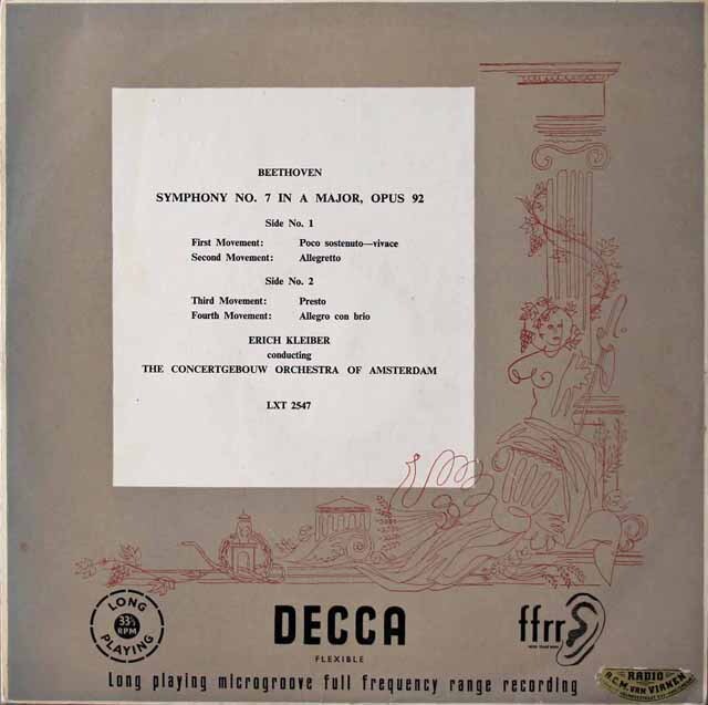 【オリジナル盤】　エーリヒ・クライバーのベートーヴェン/交響曲第7番　英DECCA　3222　LP レコード