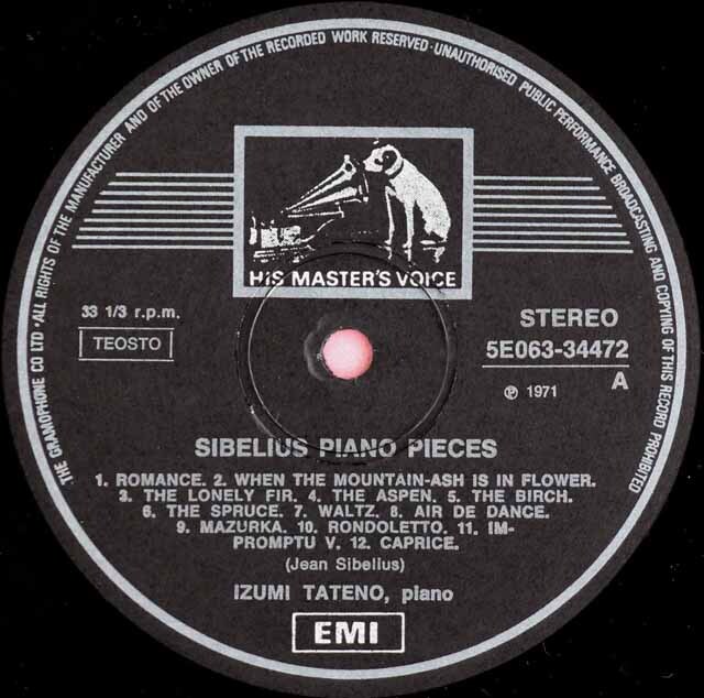 LP レコード 舘野泉のシベリウス/ピアノ小品集 フィンランドEMI 3223