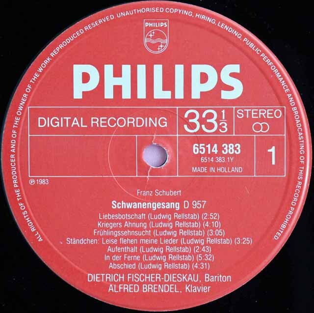 ディースカウ、ブレンデルのシューベルト/白鳥の歌 蘭PHILIPS 3531 LP レコード