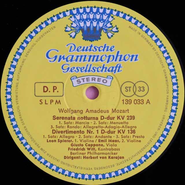 LP レコード カラヤンのモーツァルト/セレナード第6番