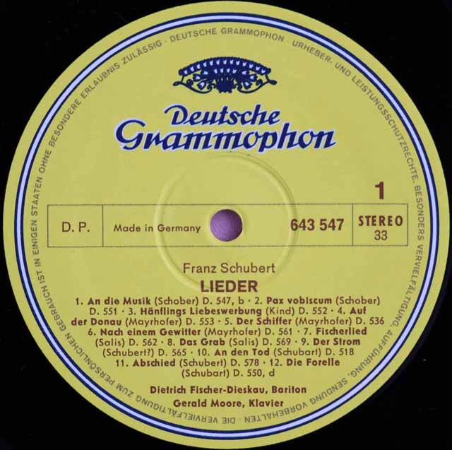 LP レコード D.F=ディースカウのシューベルト/歌曲集（第1巻） 独DGG 3816