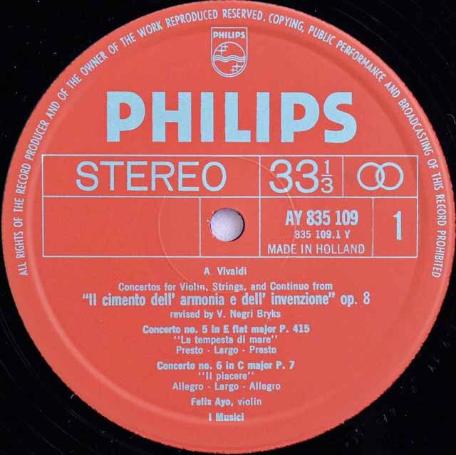 LP レコード アーヨ&イ・ムジチのヴィヴァルディ/「和声と創意の試み