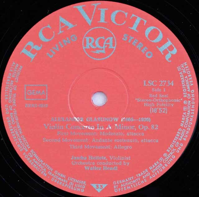 LP レコード ハイフェッツのグラズノフ/ヴァイオリン協奏曲ほか