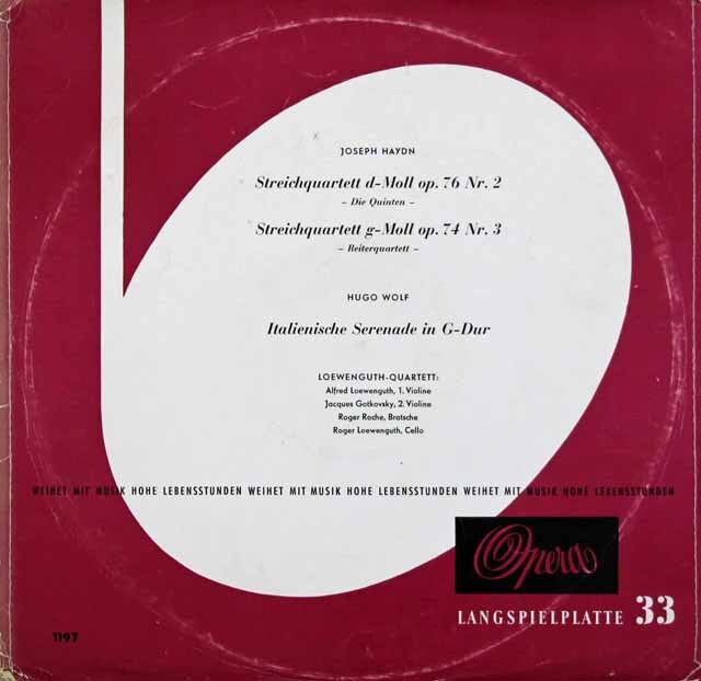 レーヴェングート弦楽四重奏団のハイドン/弦楽四重奏曲「五度」、「騎手」ほか　独Opera　3708　LP レコード