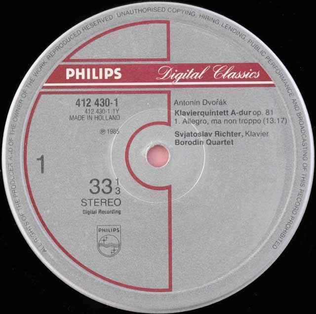 LP レコード リヒテル、ボロディン弦楽四重奏団のドヴォルザーク