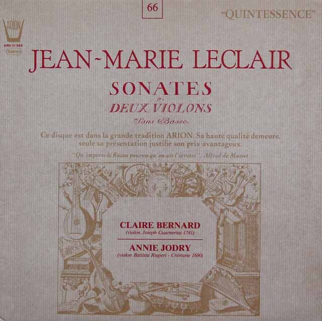 ベルナール、ジョドリーのルクレール/ふたつのヴァイオリンのためのソナタ集　仏ARION　3801　LP レコード
