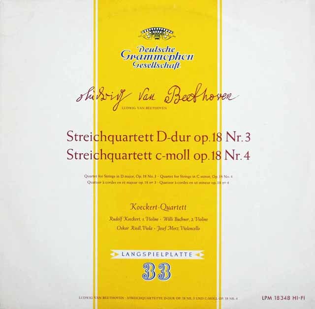 ケッケルト四重奏団のベートーヴェン/弦楽四重奏曲第3、4番　独DGG　3803　LP レコード