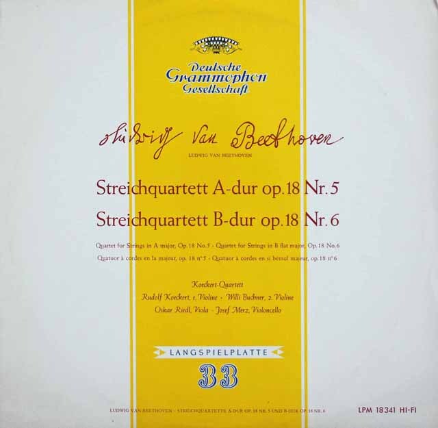 ケッケルト四重奏団のベートーヴェン/弦楽四重奏曲第5、6番　独DGG　3803　LP レコード