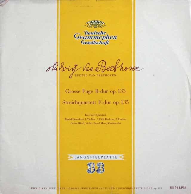 ケッケルト四重奏団のベートーヴェン/大フーガ、弦楽四重奏曲第16番　独DGG　3805　LP レコード