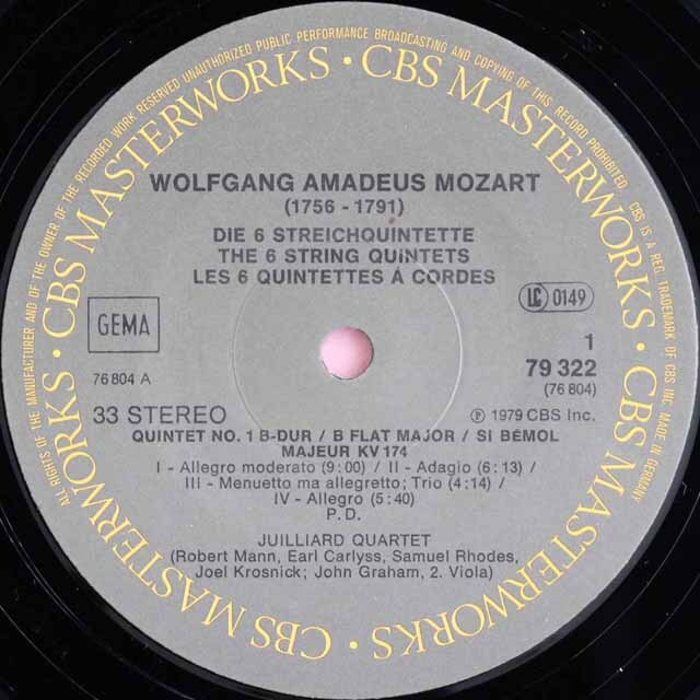 LP レコード ジュリアード四重奏団、グラハムのモーツァルト/弦楽五