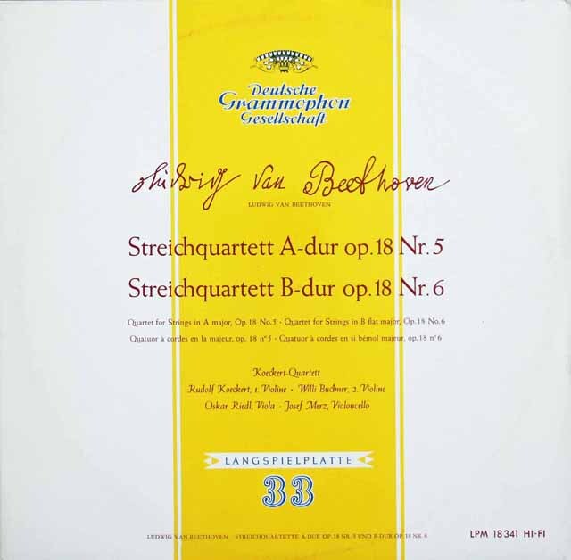 ケッケルト四重奏団のベートーヴェン/弦楽四重奏曲第5、6番　独DGG　3613　LP レコード