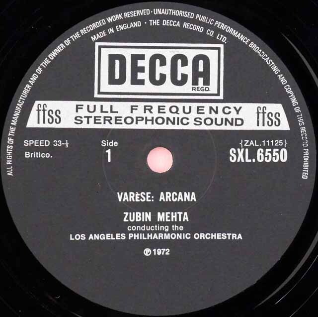 LP レコード オリジナル盤 メータのヴァレーズ/「アルカナ」ほか 英DECCA 3312