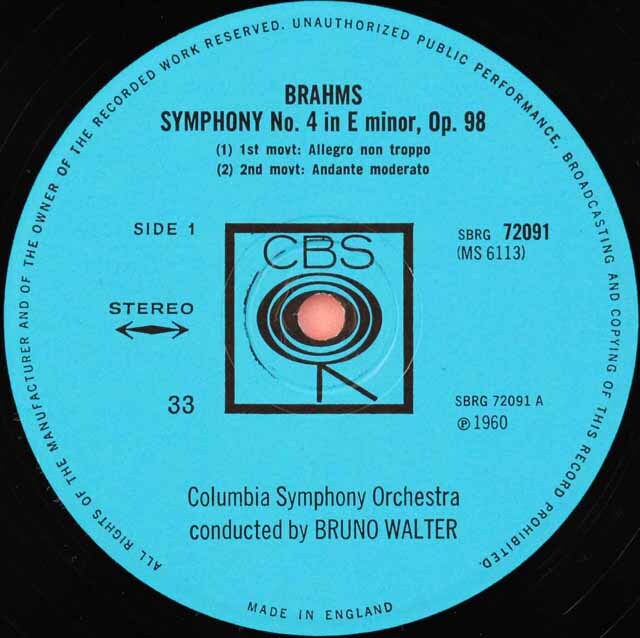 ザ・オーケストラミュージック・ブラームス/ブルーノ・ワルター　LP4枚組 ブルーノ・ワルター - Brahms: Complete Symphony Songs