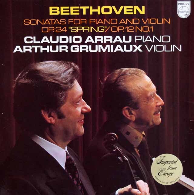 グリュミオー、アラウのベートーヴェン/ヴァイオリン・ソナタ第5番「春」、第1番　蘭PHILIPS　3693　LP レコード