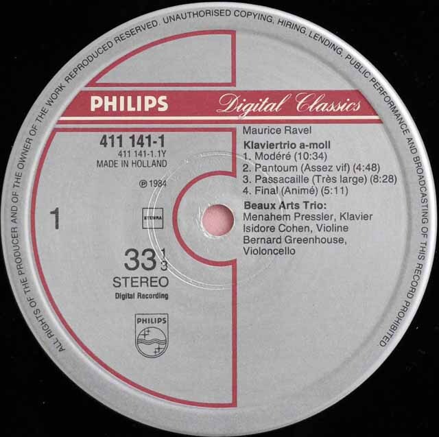 LP レコード ボザール・トリオのラヴェル&ショーソン/ピアノ